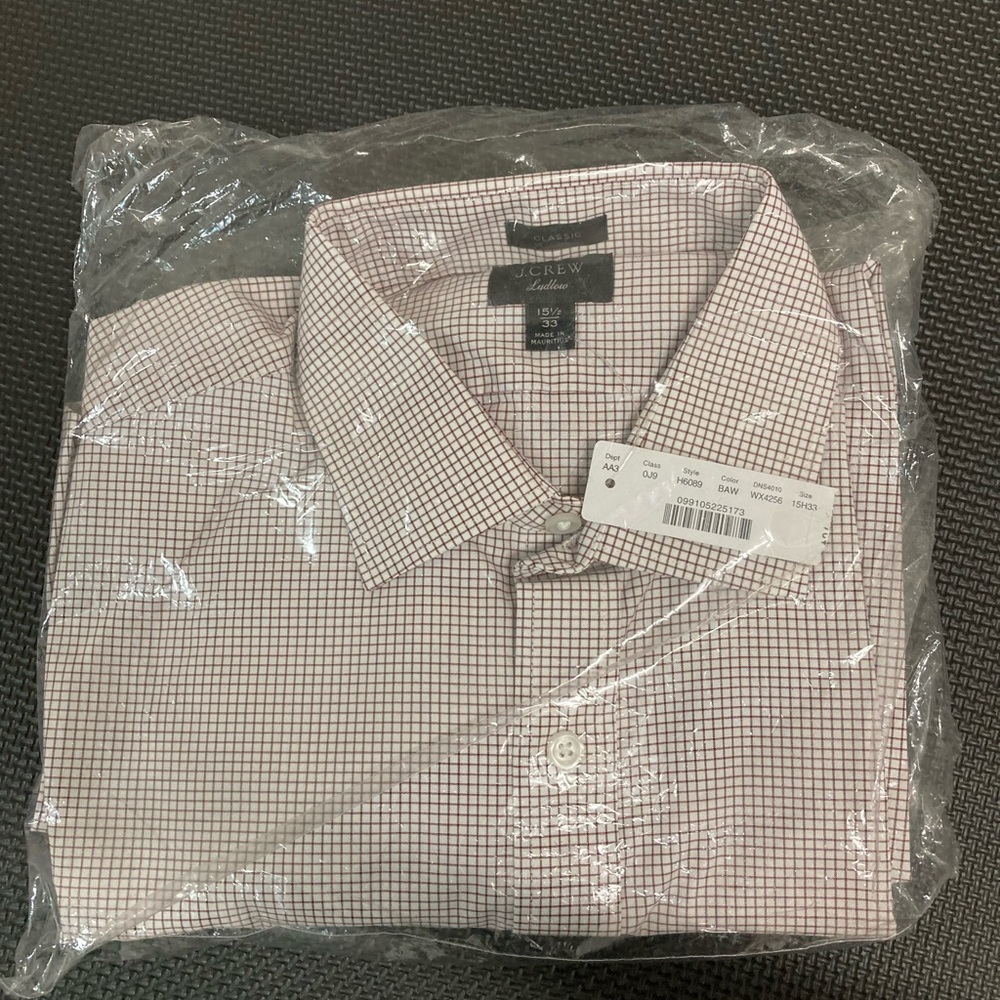 NWT J.Crew Ludlow stretch two-ply easy-care cotton dress shirt in microcheck 15h